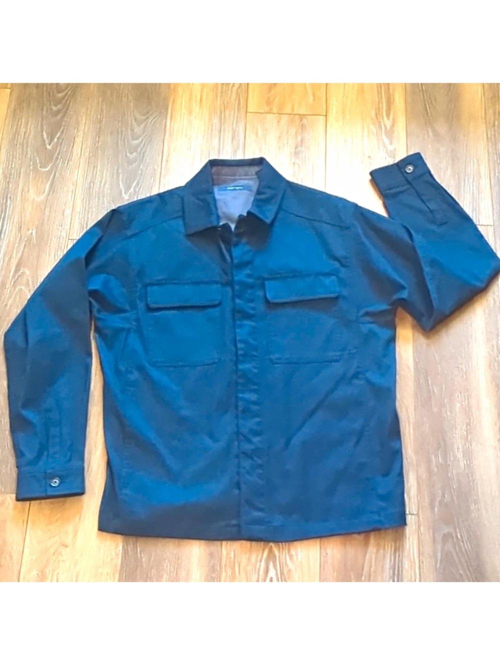 Perry Ellis Navy Button Front Shacket Mens SZ 42L Pockets Unlined Preppy